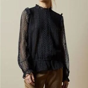 Ted Baker zip up woven lace top, Navy (Midnight) Blue, tag 5